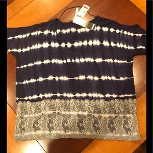 New! Navy tye dye top with lace, XL.